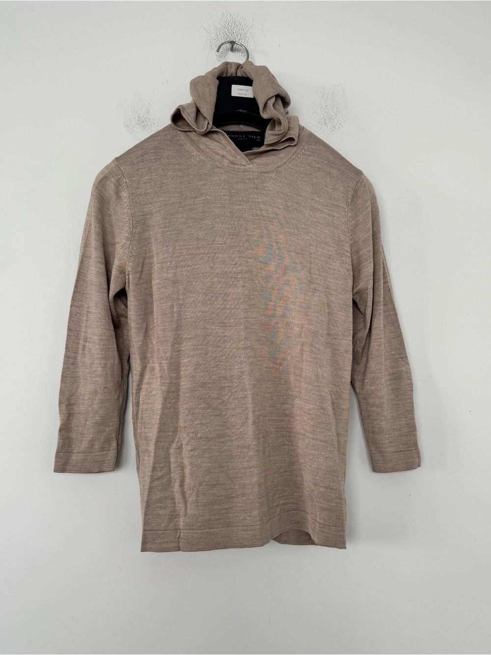 August Silk Hoodie Sweater Womens M Taupe Knits 100% Silk Pullover Earthy Luxury
